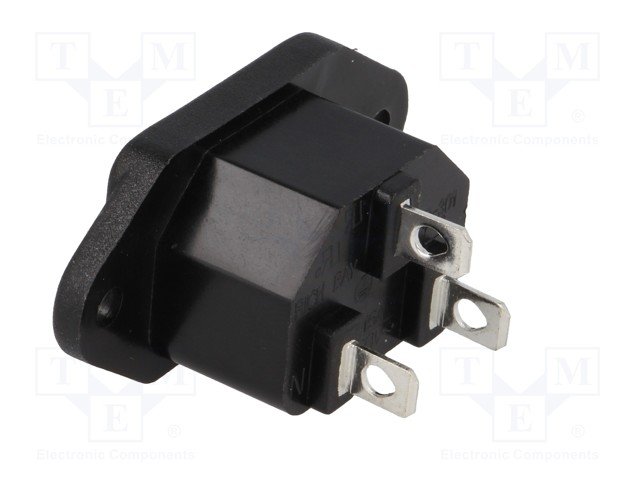 Tikla štekers, 250VAC, 10A, C14(E), ar 2 skrūvēm, šasijai