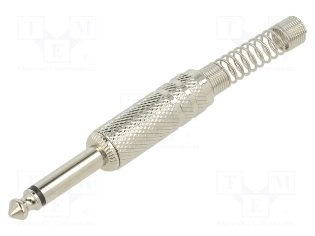 6.35mm štekers, mono, metālisks, uz vadu <Ø7mm, ar amortizatoru, sudrabots, CLIFF