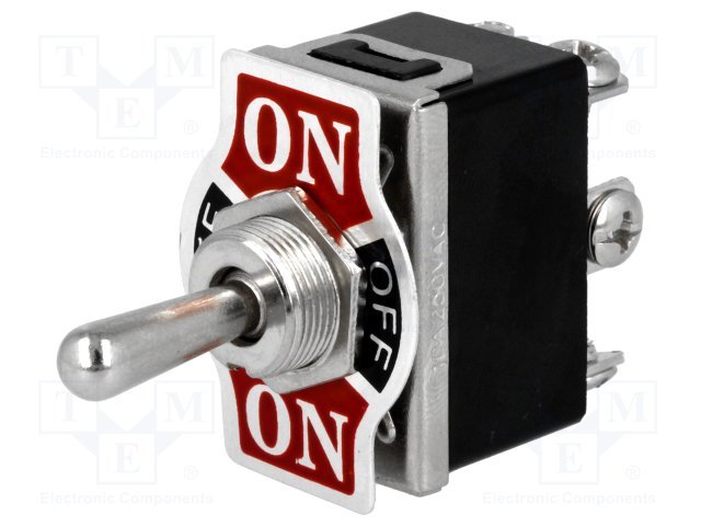 Tumblers, DP3T, ON-OFF-ON, 10A/250VAC, skrūvejamas, M12, 32.2x19.8x19mm, ar fiksaciju