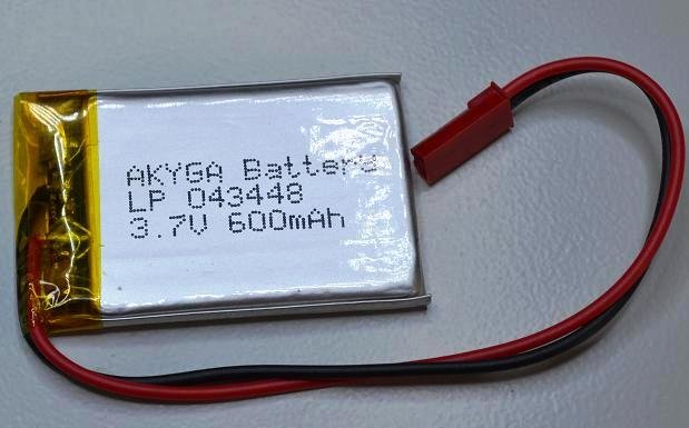Akumulators Li-pol, 3.7V/600mAh, konn+sock2.54*2pins, 4.0x34x48mm