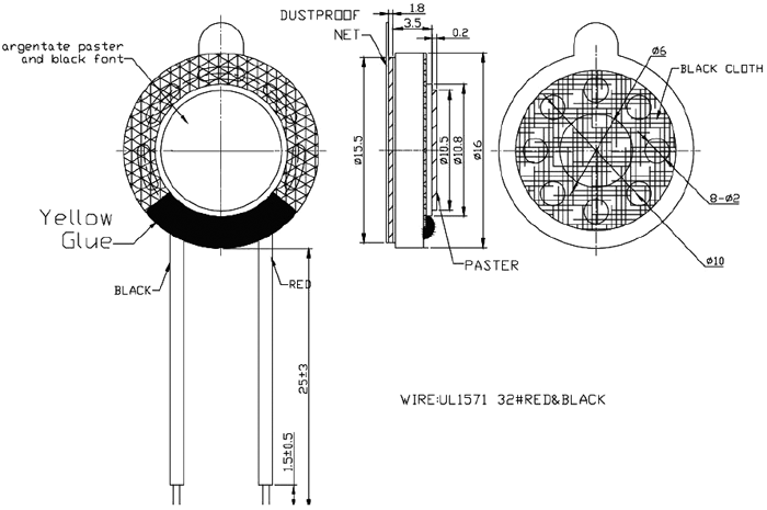 Dinamiks Ø15.5x3.5mm, 8R, 1W, 87db