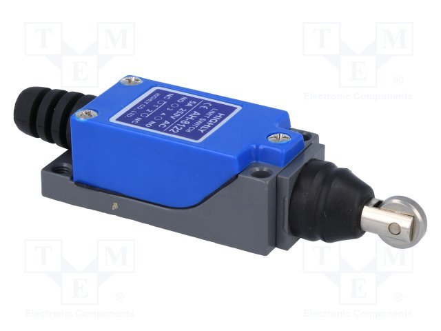 Gala slēdzis, ar šķērseniskam metāliskam rulišiem Ø18mm, NO + NC, 5A/250VAC, IP64, 64x28x25mm