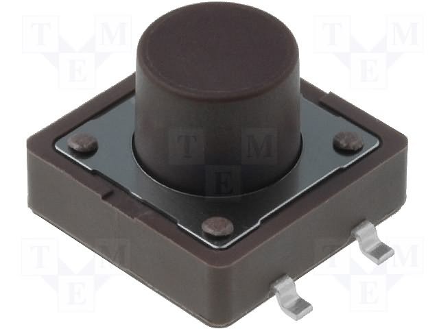 Mikroslēdzejs horizontāls, SPST-NO, OFF-(ON), 0.05A/12VDC, SMD, 12x12x4mm, 1.6N, L=4.5mm