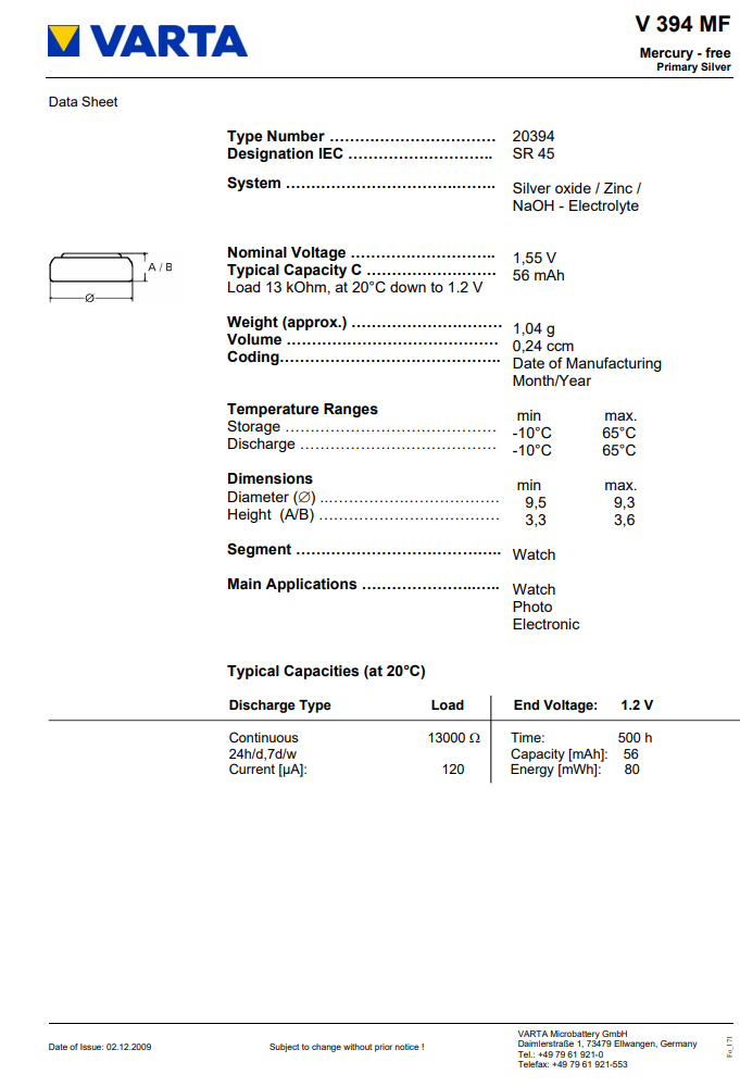 AG9, V394, SB-AB4, 936, 939, 194, 394, 280-17, baterija, 1.5g