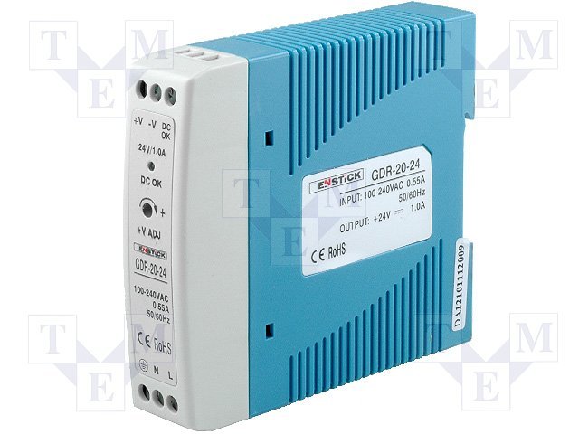 Barošanas avots, 24V, 1.0A, 24W, 85÷264VAC, DIN sliedei, Mean Well