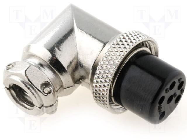 6PIN mikrofona ligzda, leņķisks, vadam, Ø12.5mm