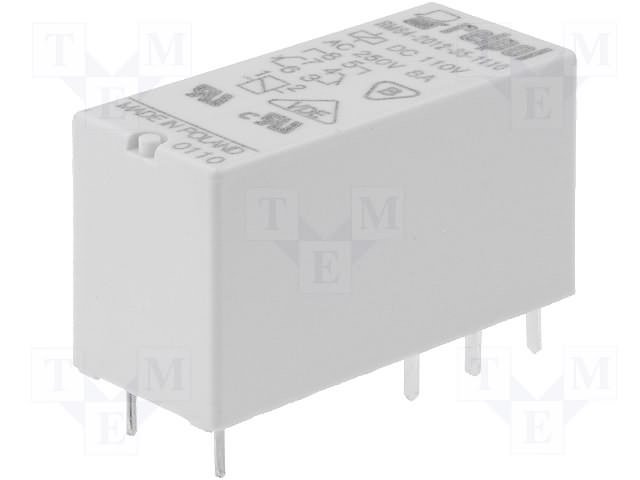 Relejs 110VDC, DPDT, 2x8A/250VAC, 2x8A/24VDC, 25.2kΩ(4.3mA), IP67, divi kontakti, 29.0x12.7x15.7mm, RELPOL