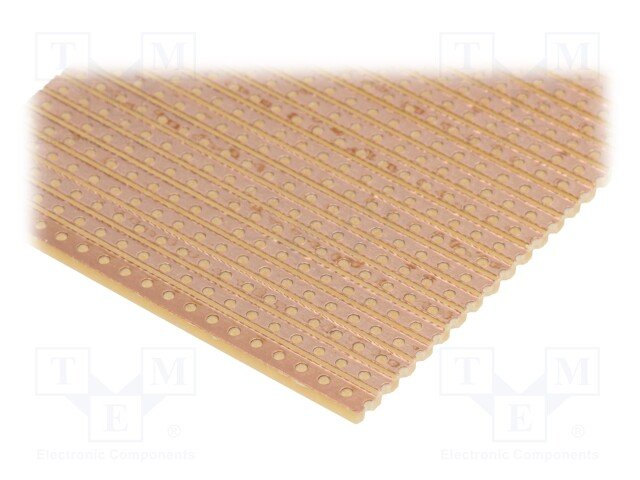 Maketēšanas plate 50x100mm caurumiem, getinaks, kontakti ir savienoti līnijā, 1.5mm