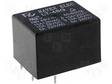 Relejs DC48V, SPDT, 10A/120VAC, 10A/24VDC, 4.6kΩ(10.4mA), viens kontakts uz pārslēgšanu, 21.8x16,8x14.2mm, RAYEX ELECTRONICS