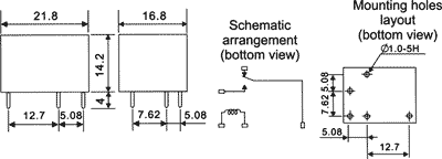 Relejs DC48V, SPDT, 10A/120VAC, 10A/24VDC, 4.6kΩ(10.4mA), viens kontakts uz pārslēgšanu, 21.8x16,8x14.2mm, RAYEX ELECTRONICS