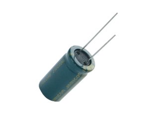 3900/10V, 105C, Ø12.5x25mm, ±20%, Kondensatori zemas induktivitātes, 2000h, Jamicon, 22mR, ar lokaniem izvadiem