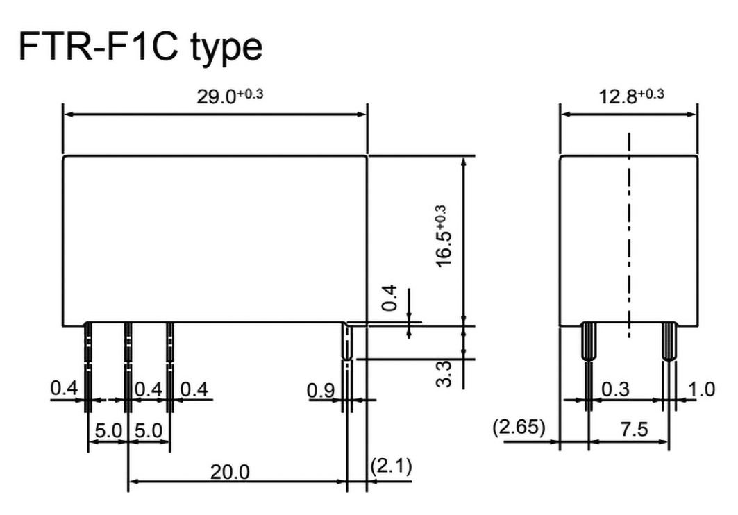 Relejs DC24V, DPDT, 2x5A/250VAC, 2x5A/24VDC, 1100Ω(22mA), divi kontakti uz pārslēgšanu, 29x12.8x16.5mm, FUJITSU