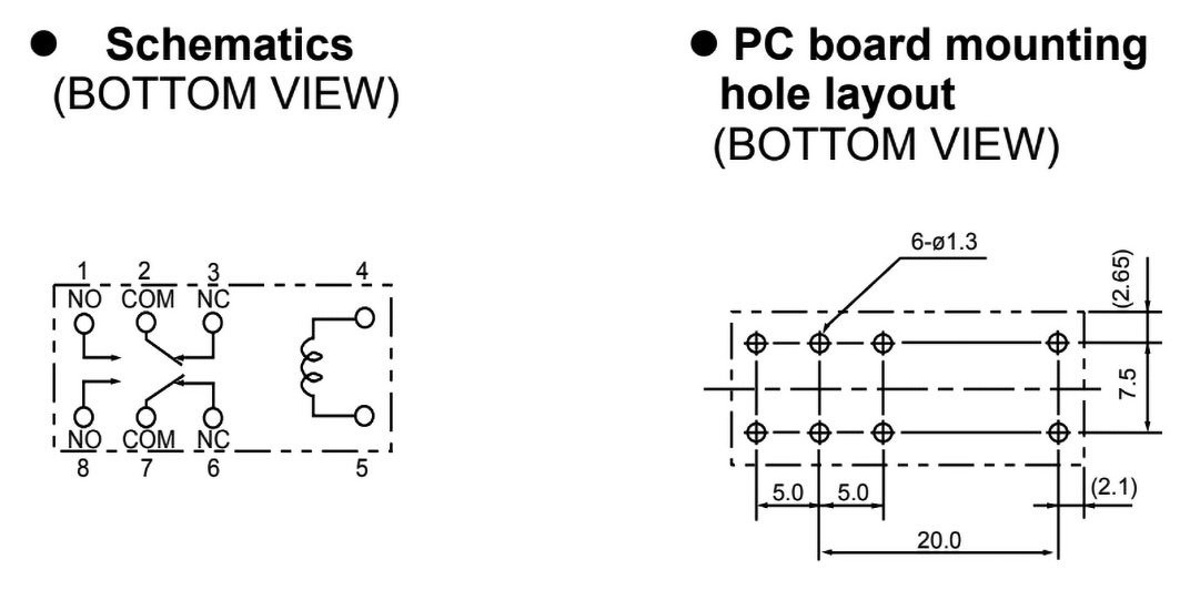 Relejs DC24V, DPDT, 2x5A/250VAC, 2x5A/24VDC, 1100Ω(22mA), divi kontakti uz pārslēgšanu, 29x12.8x16.5mm, FUJITSU