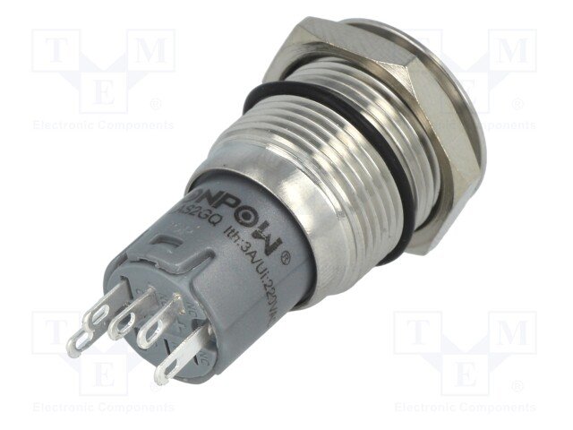 Poga M16x36mm, SPST-NO, ON-ON, 0.5A/220VAC, 1A/24VDC, IP67, LED24VDC, zilais riņķis, antivandala, ar fiksaciju