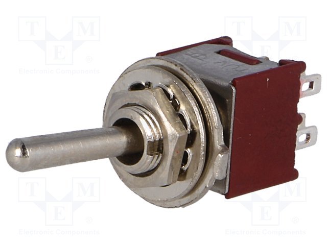 Tumblers, DP3T, ON-OFF-ON, 1A/250VAC, lodēšanai, M5, 8.3x9.2x8.6mm, ar fiksaciju