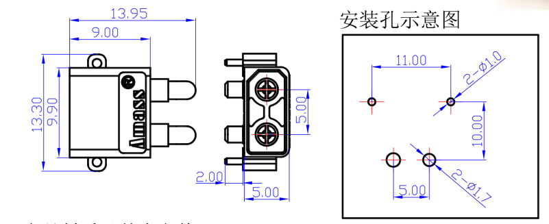 2Pin, XT30, "papa", 500V, 15A, lodejama PCB, leņķisks