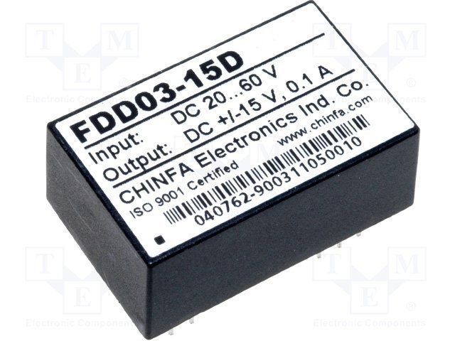 DC3W48/15/15 Mikroshēma Converter: DC/DC, 3W, Uin:20÷60V, Uout:15VDC, Uout2:-15VDC, Pēc iepriekšēja pasūtījuma