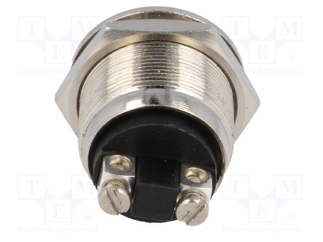 Poga M19x24mm, SPST-NO, OFF-(ON), 2A/250VAC, IP40, metalā, antivandalā, bez fiksacijas
