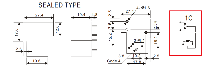 Relejs DC48V, SPDT, 30A/240VAC, 20A/30VDC, 2.56kΩ(18.7mA), viens kontakts uz pārslēgšanu, 32x27x20mm, RAYEX ELECTRONICS