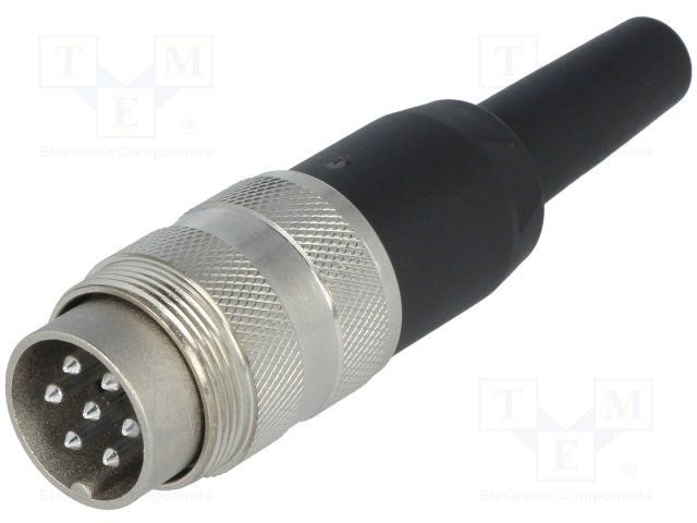 7Pin rūpņiecības savienotājs uz vadu "papa" dakša, 5A/300V, IP40, Ag, 360grad., apaļš, serija C091A, Pēc pasūtījuma