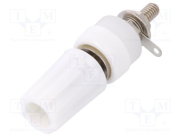 Testera ligzda, 4mm, L=45mm, 15A/250VDC, šasijai, balts