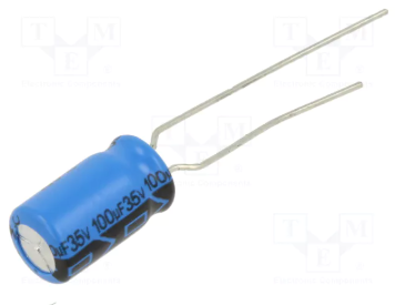 100/35V, 105C, Ø6.3x11mm, ±20%, Kondensators elektrolītisks, 2000h, VISHAY, ar lokaniem izvadiem
