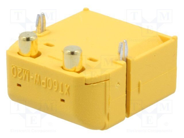 2Pin, XT60, "papa", 500V, 30A, lodejama PCB, leņķisks