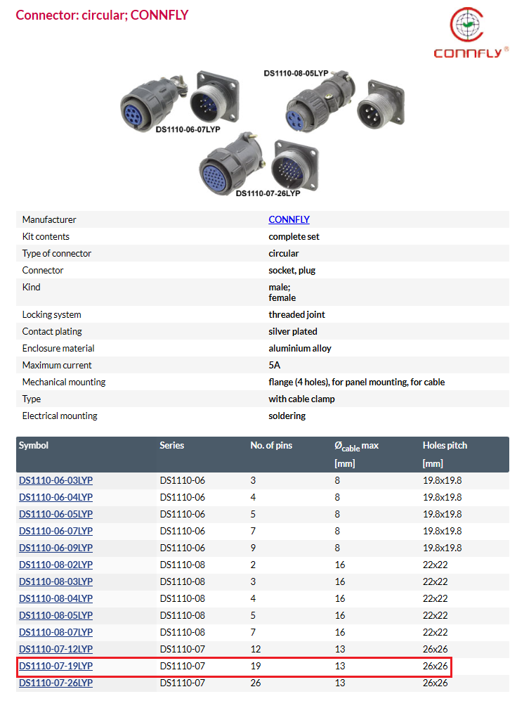 19Pin rūpņiecības savienotājs "mama spraudis + papa sasijai ligzda", 5A/300V, IP40, lodešanai