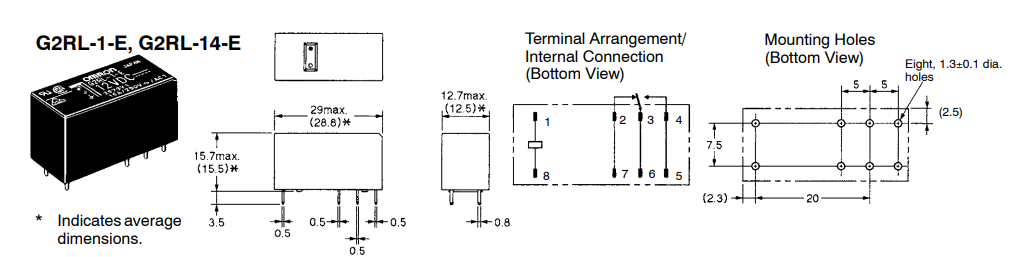 Relejs DC12V, SPDT, 16A/250VAC, 16A/24VDC, 360R(33mA), viens kontakts uz pārslēgšanu, 29x12.7x15.7mm, OMRON