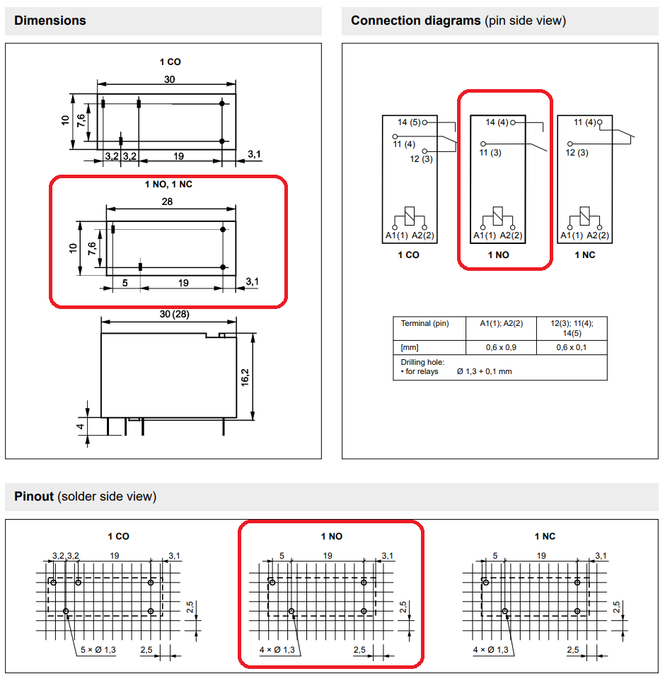 Relejs DC18V, SPST-NO, 8A/250VAC, 8A/24VDC, 1.5kΩ(12mA), viens kontakts uz saslēgšanu, 30x10x16.2mm, RELPOL