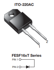 FESF16JT Diode, 600V, 16A, 50ns (katod-anod), TO-220F-2