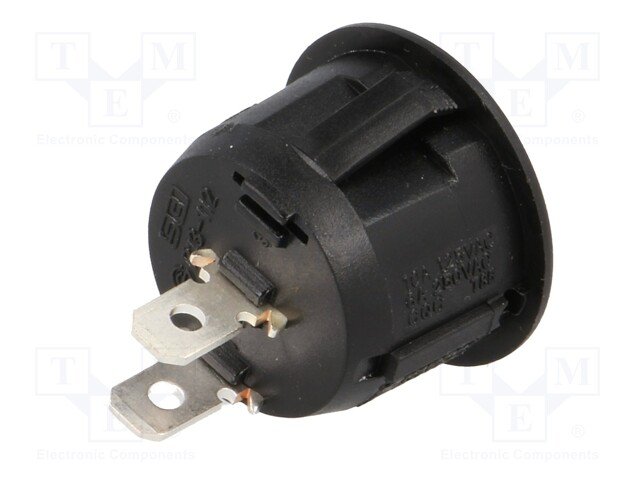 Taustiņslēdzis SPST, OFF-ON, 10A/250VAC, D=23mm, melma/sarkana krasa, ar fiksāciju