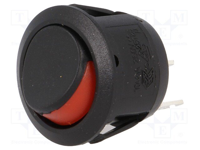 Taustiņslēdzis SPST, OFF-ON, 10A/250VAC, D=23mm, melma/sarkana krasa, ar fiksāciju