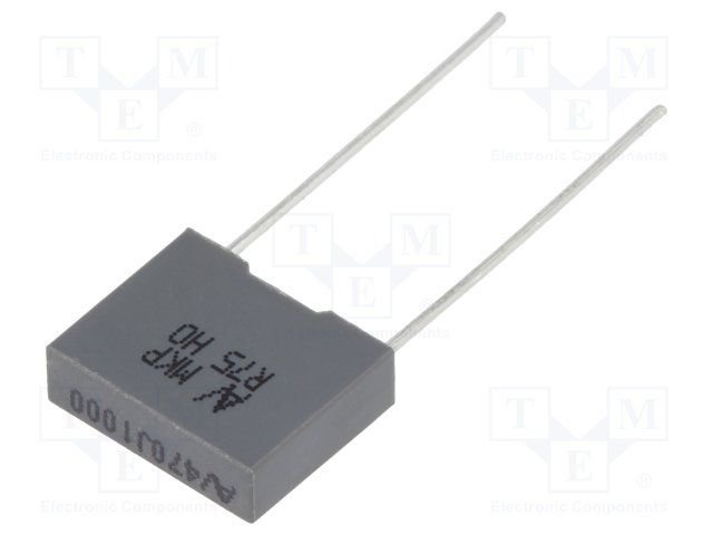 470pF/1000VDC, 400VAC, ±5%, polipropilēns kondensātors 7.5mm, 10x3x8mm, KEMET