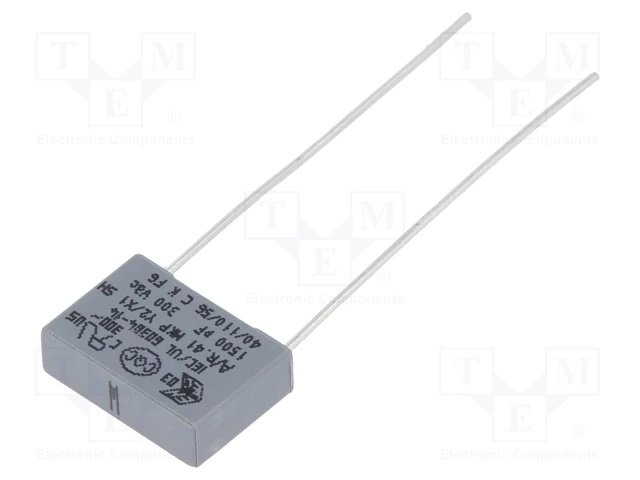 1.5nF/1000VDC, 300VAC, ±20%, polipropilēns kondensātors, 10mm, 13x4x9mm, KEMET