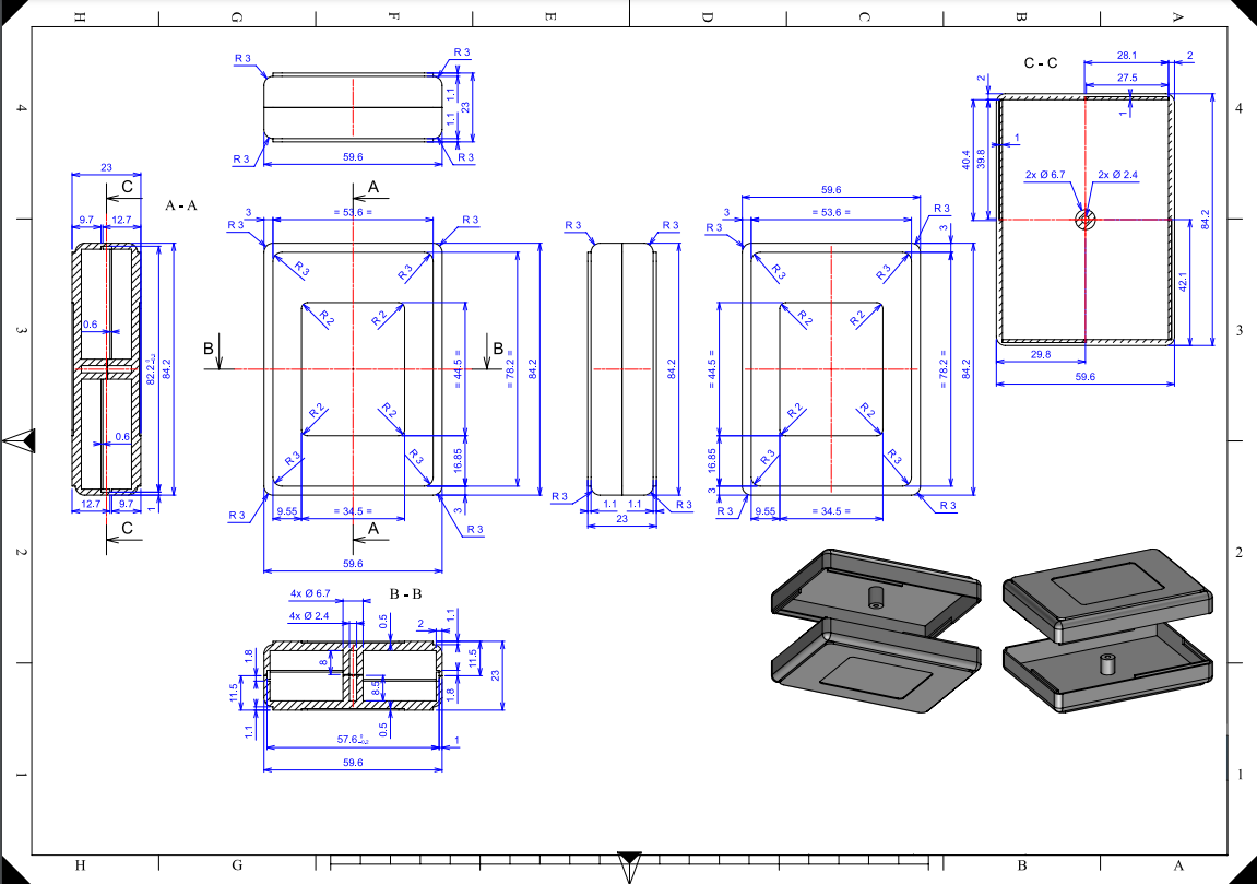 Plastmasas korpuss, 59x84x23mm, ABS, melna krasa