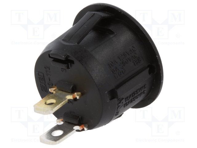 Taustiņslēdzis SPST, OFF-ON, 10A/250VAC, 20A/12VDC, D=23mm, (ON-OF), melna krasa, apaļa, ar fiksāciju