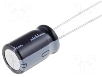 470/25V, 105C, Ø10x12.5mm, ±20%, Kondensators elektrolītisks, 1000h, NICHICON, ar lokaniem izvadiem