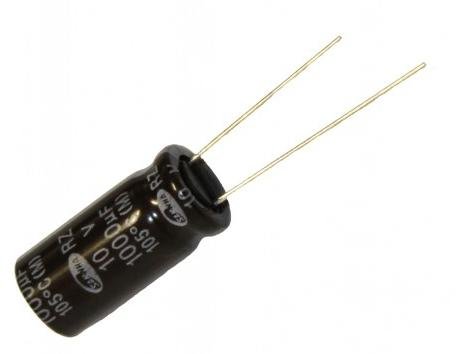 1000/16V, 105C, Ø10x20mm, ±20%, Kondensatori zemas induktivitātes, 5000h, SAMWHA, ar lokaniem izvadiem