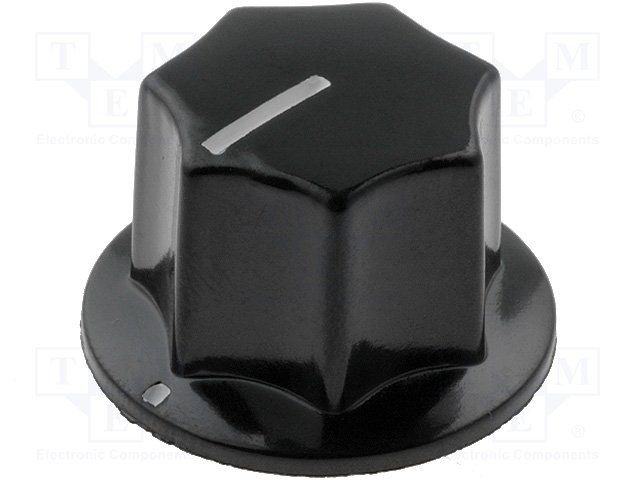 Potenciometru rokturitis Ø18.5x15mm, bakelits, melnā krasa, Ø6.4mm, ar skruvi