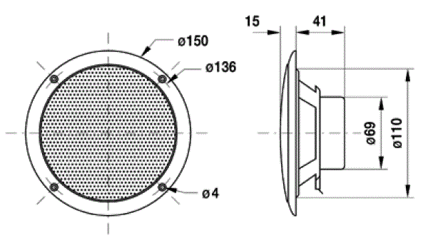 Skaļrunis 60W, 4R, 70÷16000Hz, 85dB, IP65, Ø150x56mm, mitrumizturīgs, Pēc iepriekšēja pasūtījuma