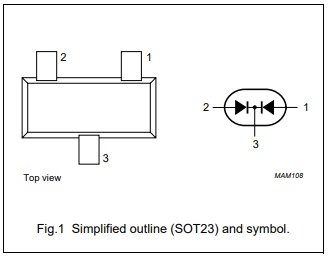BAV74(JA*) SMD 2xDiodes, 50V, 2x0.63A, 250mW, 4ns, (--|>|--/--|<|--), SOT23