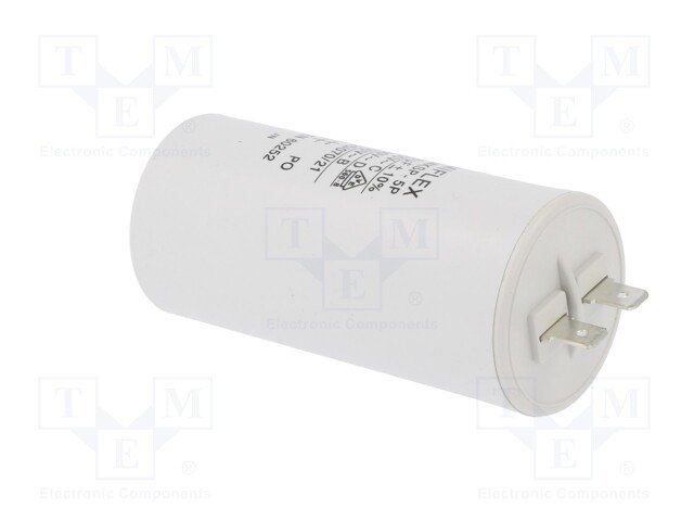 18.0/470VAC, ±5%, elektromotoru kondensators, klemes 6.3mm, 10000h, M8, Ø45x74mm