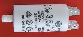 3.5/425VAC, ±5%, elektromotoru kondensators, klemes 6.3mm, 10000h, M8, Ø28x55mm
