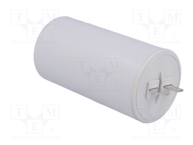 25.0/450VAC, ±10%, elektromotoru kondensators, klemes 6.3mm, 3000h, M8, Ø45x83mm