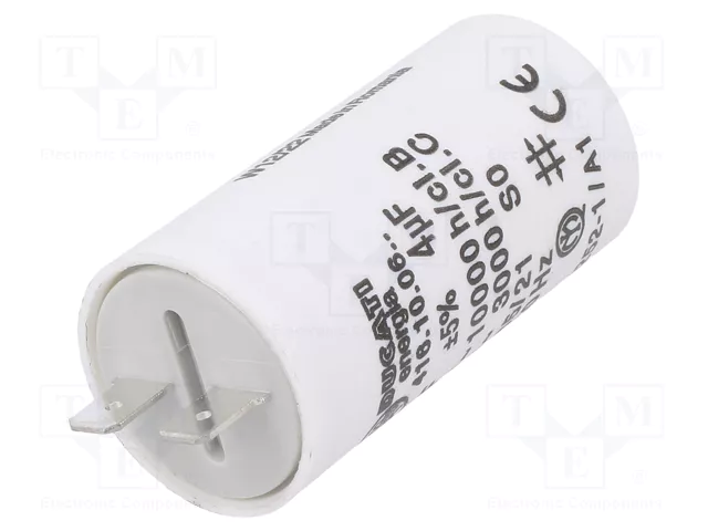 4.0/475VAC, ±5%, elektromotoru kondensators, klemes 6.3mm, 3000h, M8, Ø28x55mm