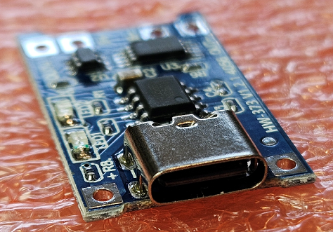 Modulis: Li-po/li-ion uzlādēšanas ierīce, 1 baterija, TP4056, 4.2VDC, 1A, microUSB-C, 26x16x5mm