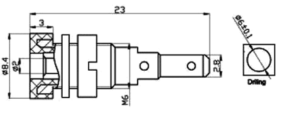 Testera ligzda, 2mm, 10A, L=23mm, šasijai, bez iekšēja aizspiedņa, 2mm banānam, zils