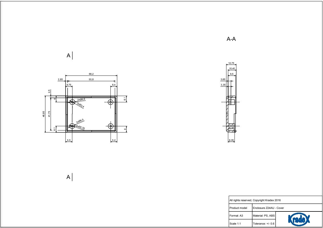 Plastmasas korpuss, 47x66x16mm, ABS, melnā krasa, ar piestiprinājumiem