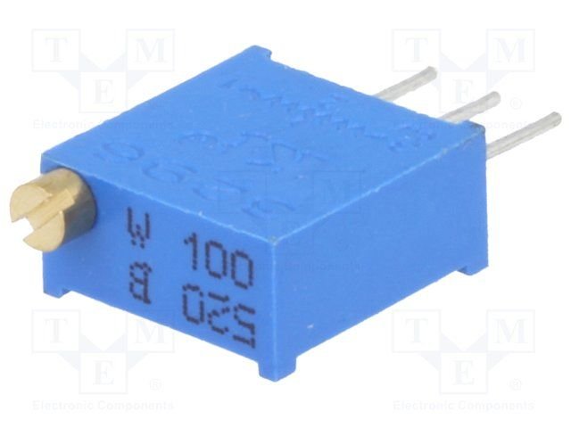 10R pieskaņošais daudzapgriezienu rezistors 500mW, THT; ±10%, 28apgr., 10x9,5x4,8, regulators no augšas